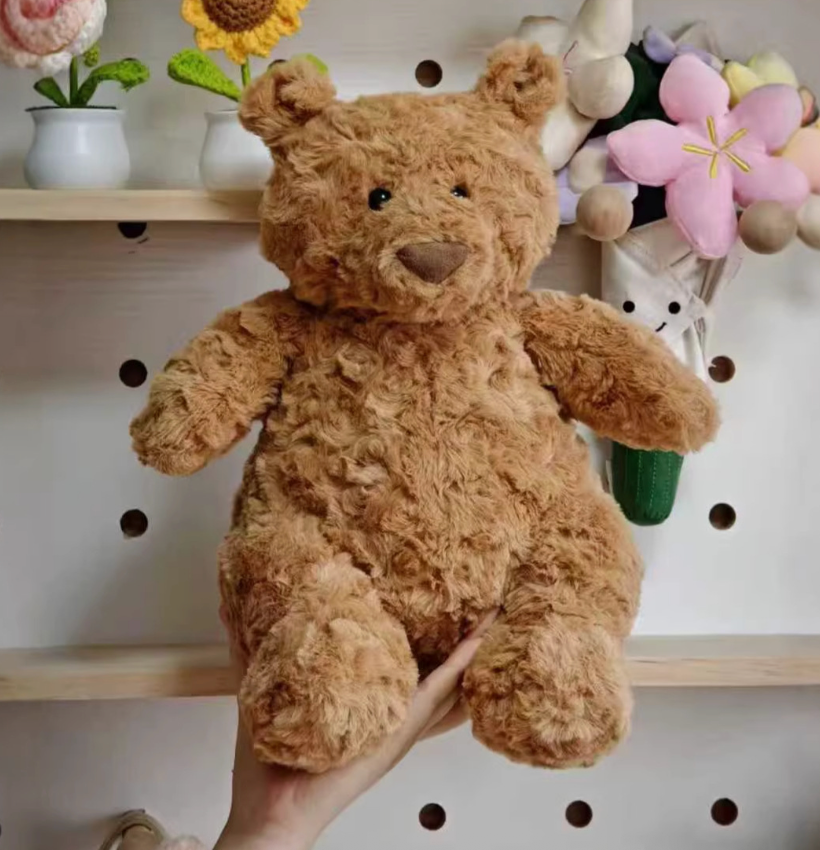 Bartholomew Bear plush toy, ultra soft curly brown teddy bear stuffed animal for kids and adults