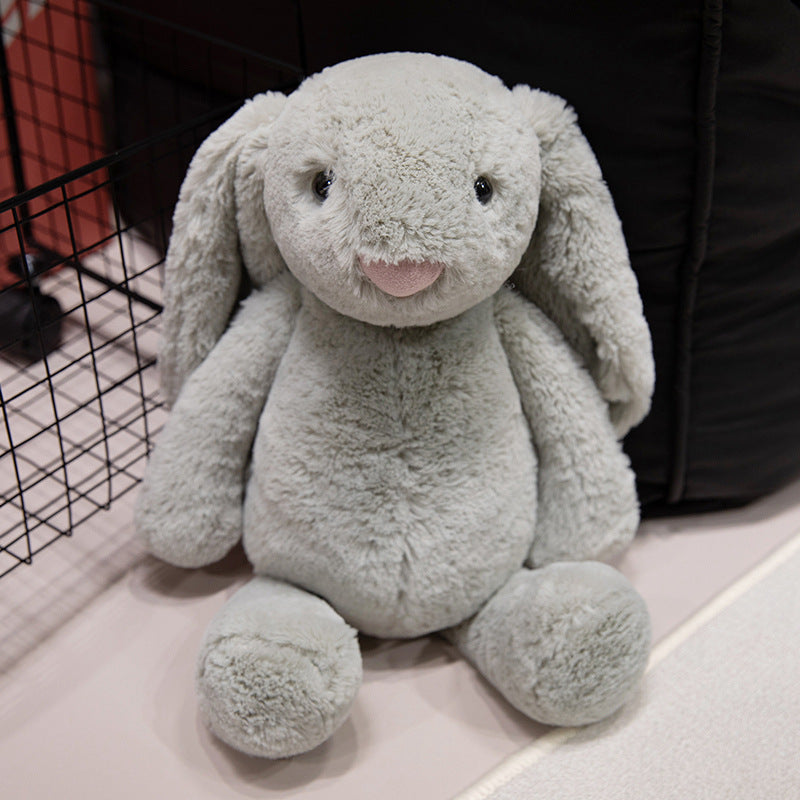 Ultra soft bashful silver bunny plush toy, floppy long ears stuffed animal sitting front view