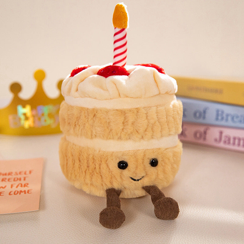 Adorable birthday cake stuffed plush with candle, perfect birthday surprise gift for kids