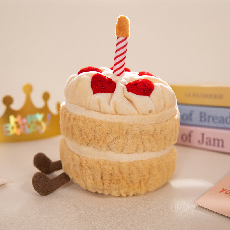 Soft birthday cake plush doll with little legs, cute stuffed cake toy for celebration