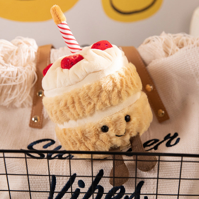 Cute birthday cake plush toy with candle, soft stuffed cake doll for birthday gift and home decor
