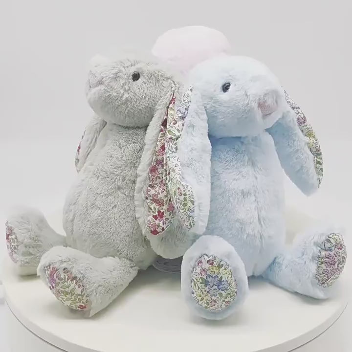 Floral ear bunny plush toy, ultra soft long floppy ear stuffed rabbit with floral print inner ears