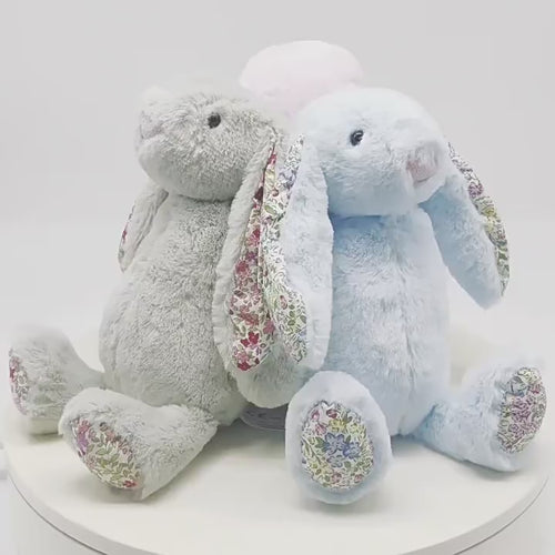 Floral ear bunny plush toy, ultra soft long floppy ear stuffed rabbit with floral print inner ears